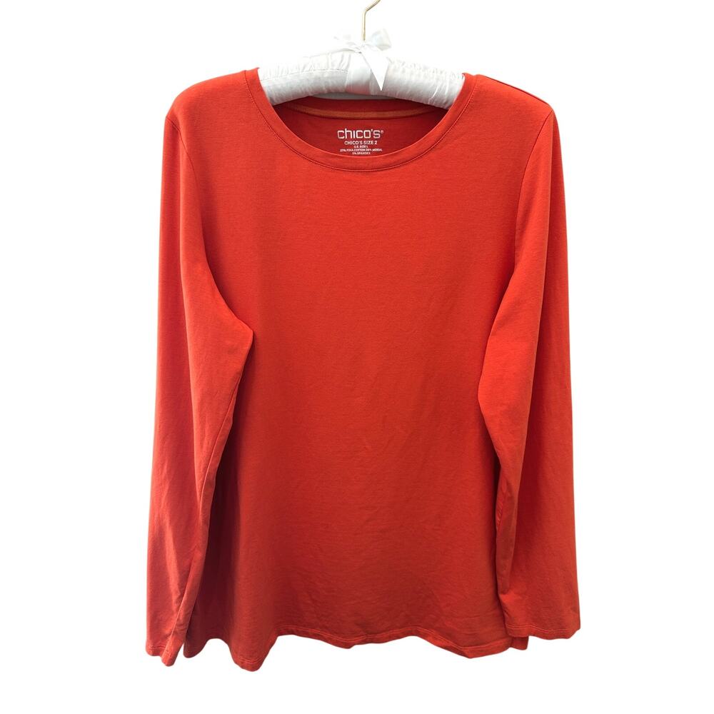 CHICO’S Pima Cotton Modal Long Sleeve Tee Orange Soft Stretch Basic Large